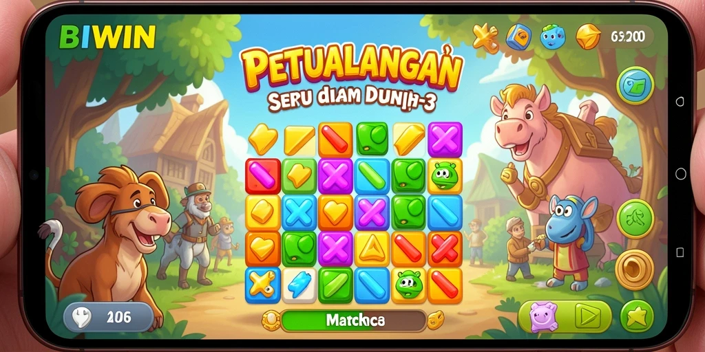 Tampilan menarik gameplay BIWIN dengan level Match-3 yang menantang.