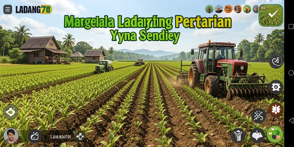Tampilan gameplay menarik dari LADANG78 dengan ladang yang dikelola pemain.