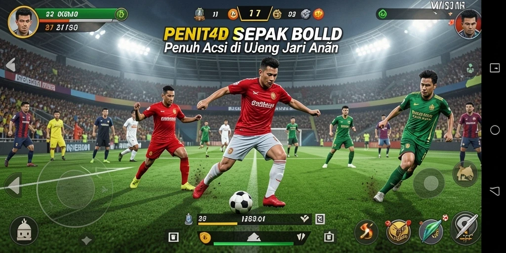 Tangkapan layar gameplay PENITI4D yang menunjukkan aksi seru di lapangan sepak bola.