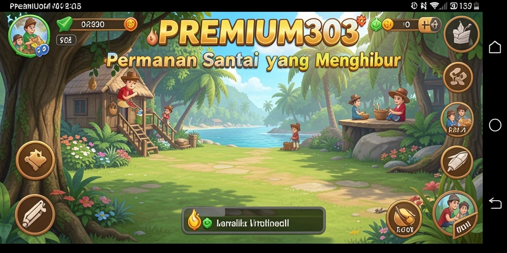 Tangkapan layar menunjukkan gameplay santai dari PREMIUM303 yang penuh warna.