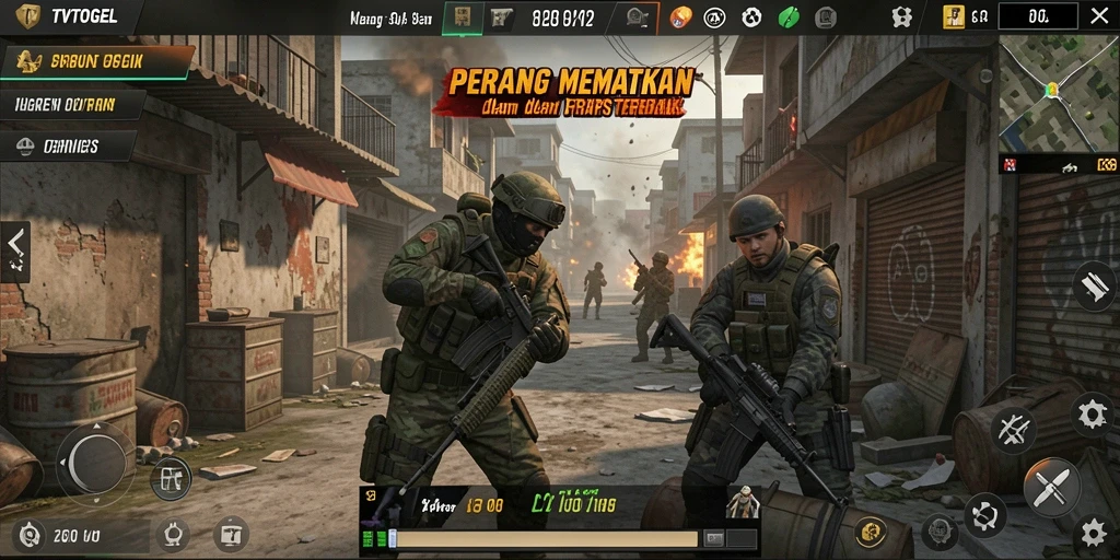 Tampilan gameplay seru dalam pertempuran FPS di TVTOGEL.